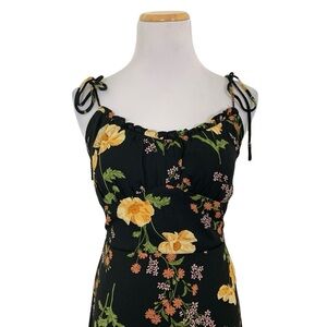 Rihoas Floral Retro Mini Sun Dress Womens XS Tie Black Multi Ruffle Sundress